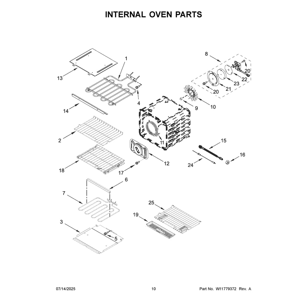 Internal Oven Parts Diagram and Parts List for KOED730SPS00  KitchenAid Wall Oven