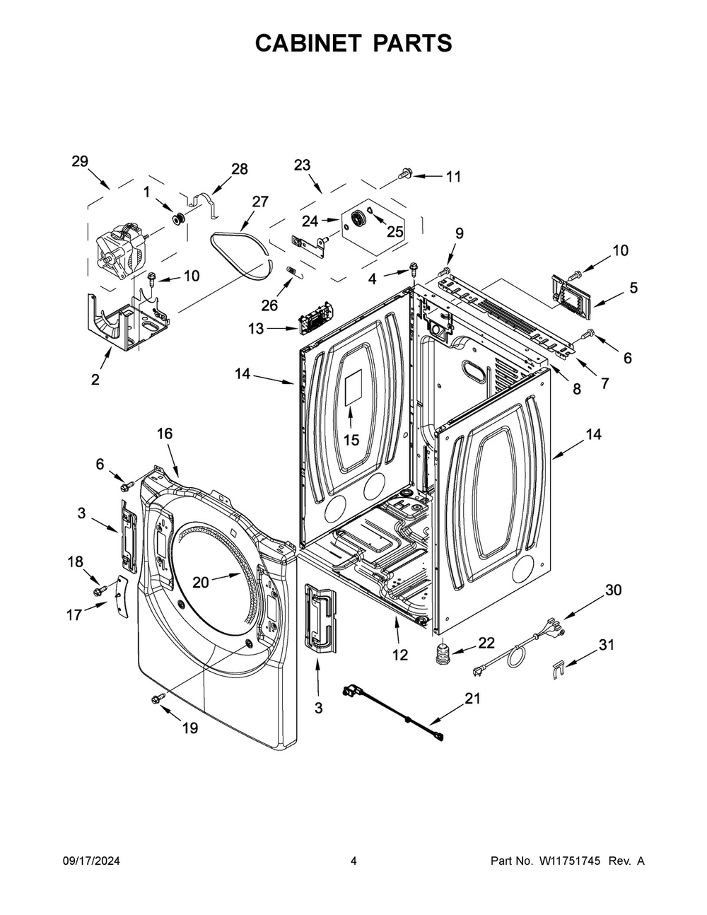 03 - Cabinet Parts Diagram and Parts List for YWED6720RR0  Whirlpool Dryer