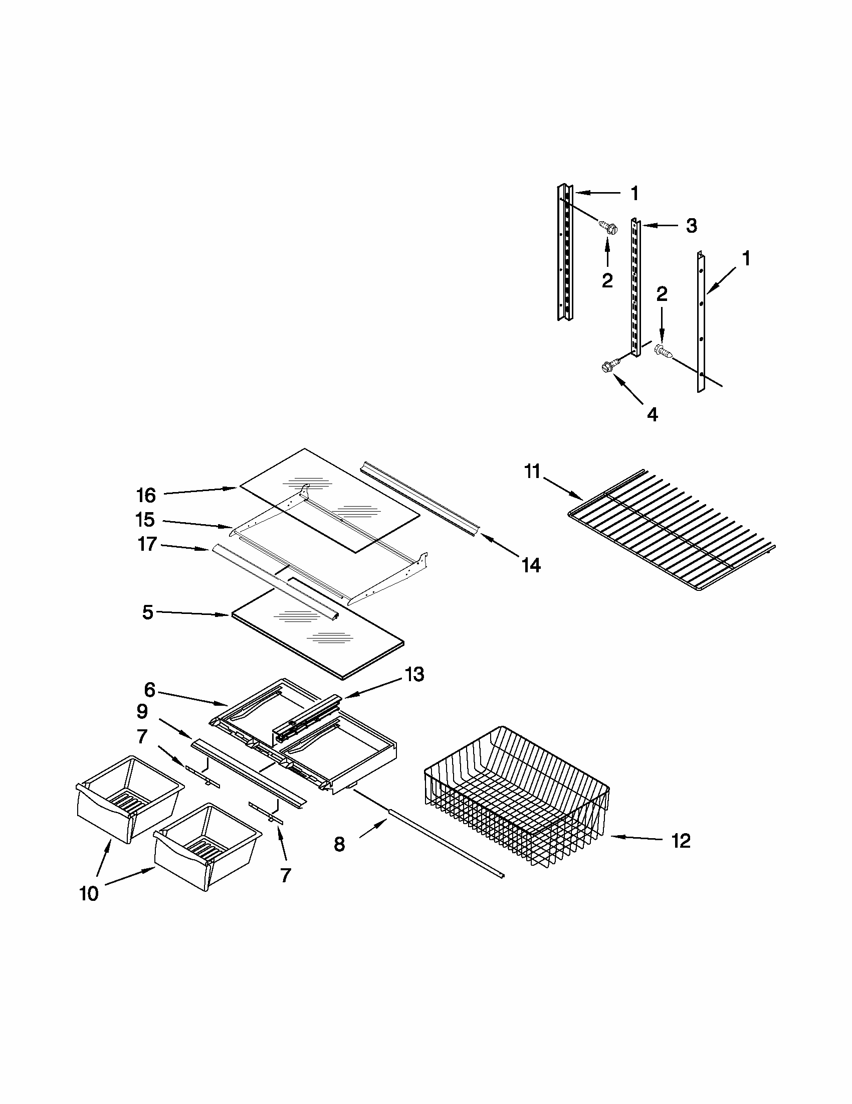 Shelf Parts Diagram and Parts List for 59669912013  Kenmore Refrigerator