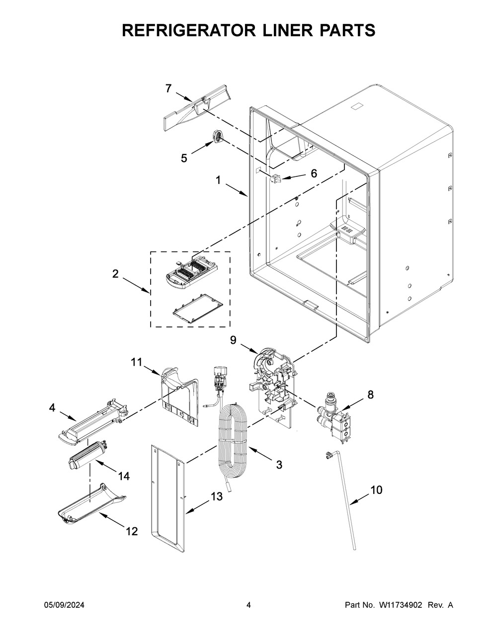 Refrigerator Liner Parts Diagram and Parts List for WRX735SDHW10  Whirlpool Refrigerator