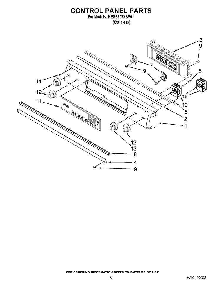 CONTROL PANEL PARTS Diagram and Parts List for KESS907XSP01  KitchenAid Range