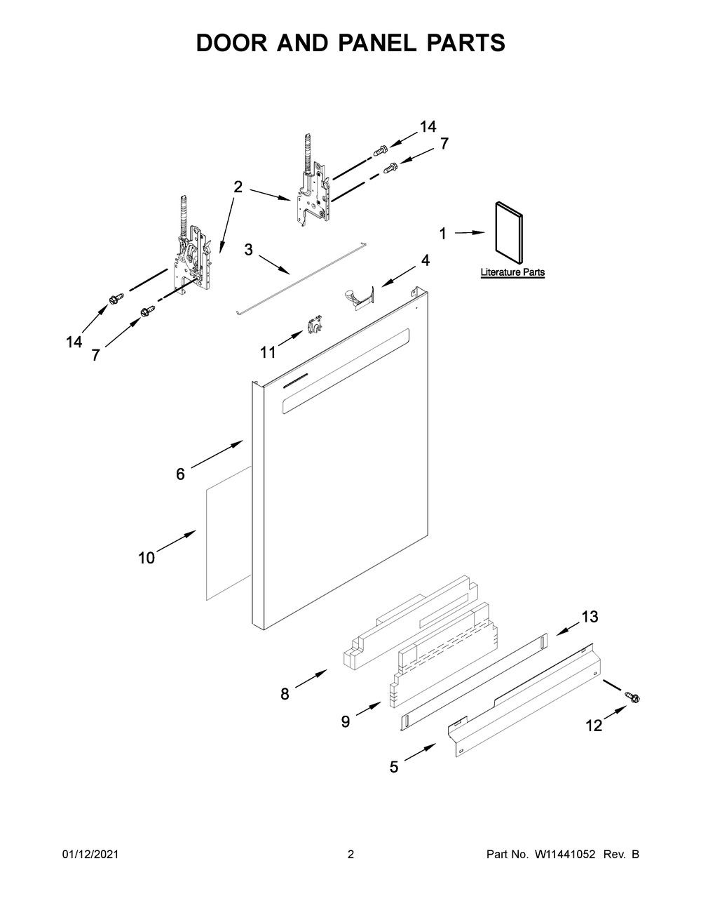 Door And Panel Parts Diagram and Parts List for MDB9959SKZ0  Whirlpool Dishwasher