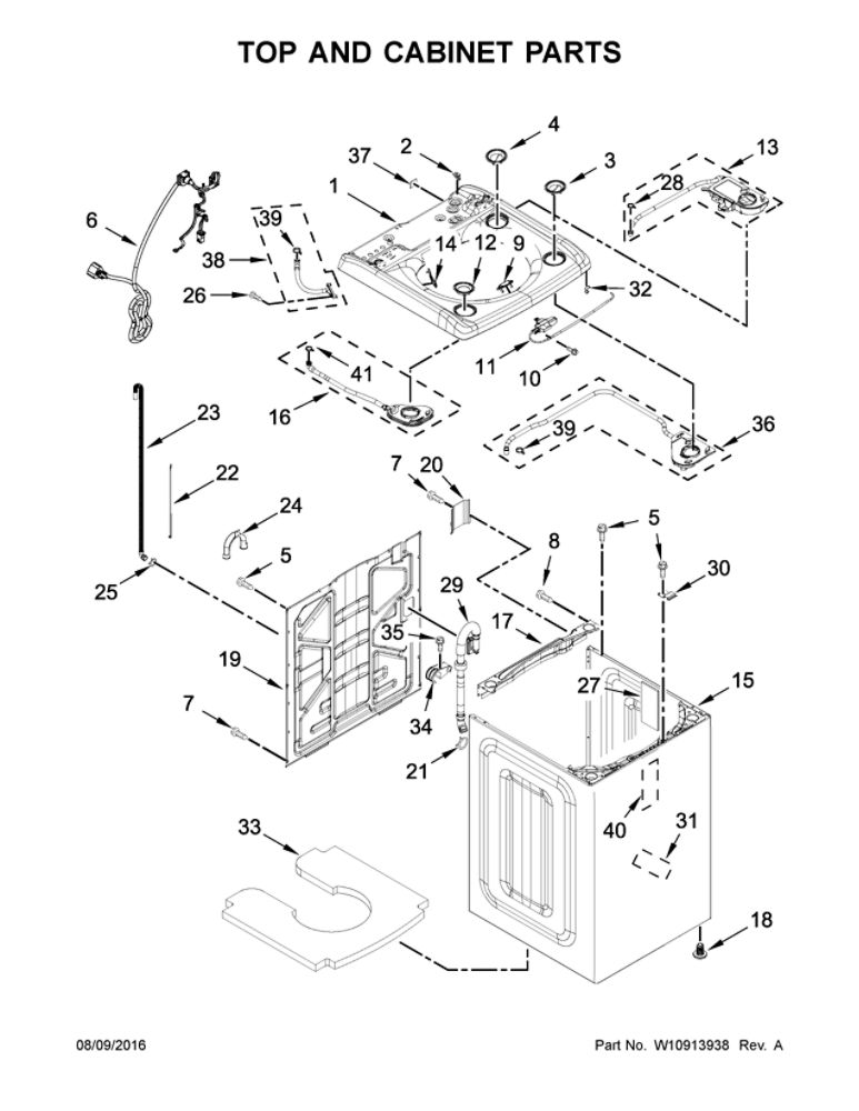 Top And Cabinet Parts Diagram and Parts List for 11031632611  Kenmore Washer