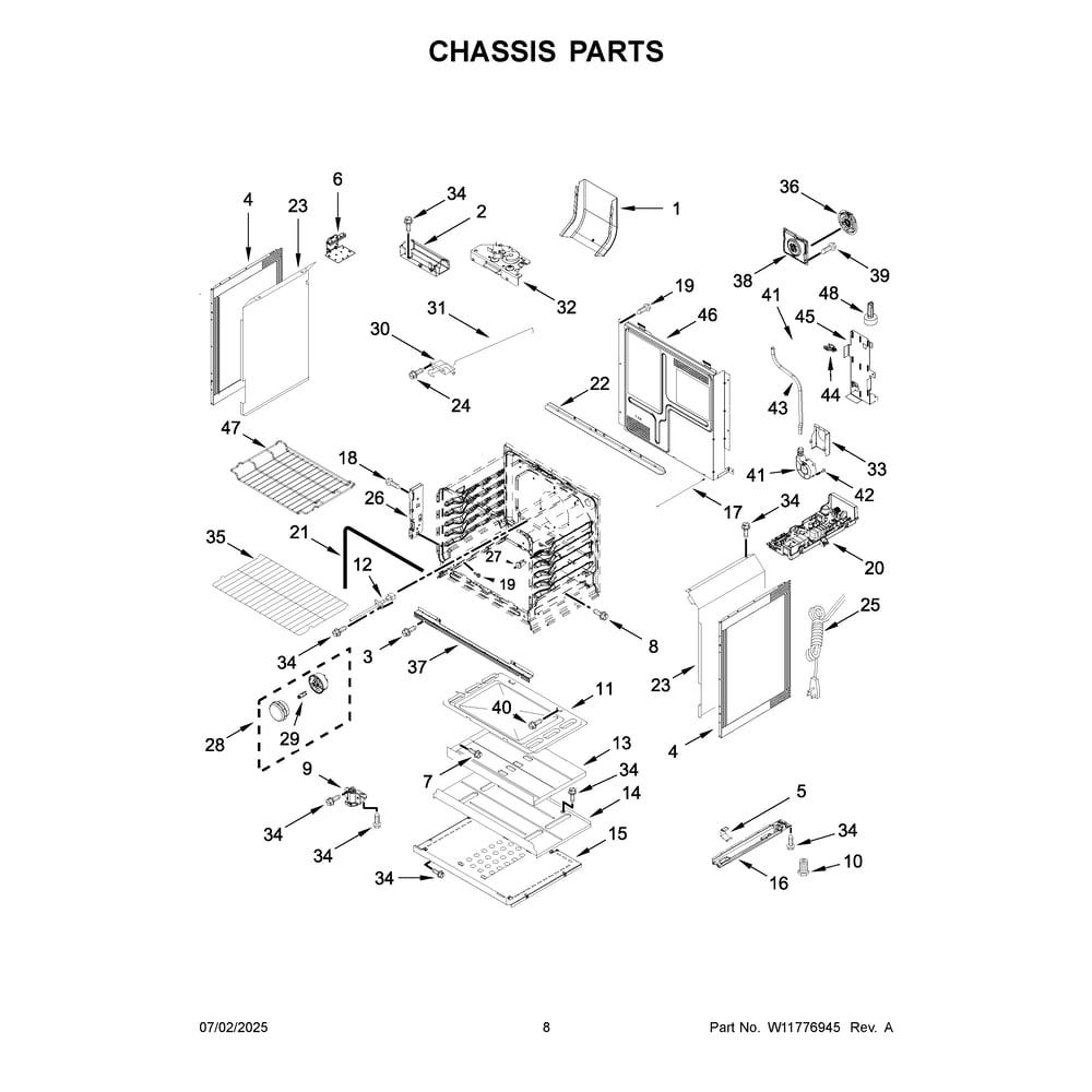 Chassis Parts Diagram and Parts List for KFGS530SPS0  KitchenAid Range
