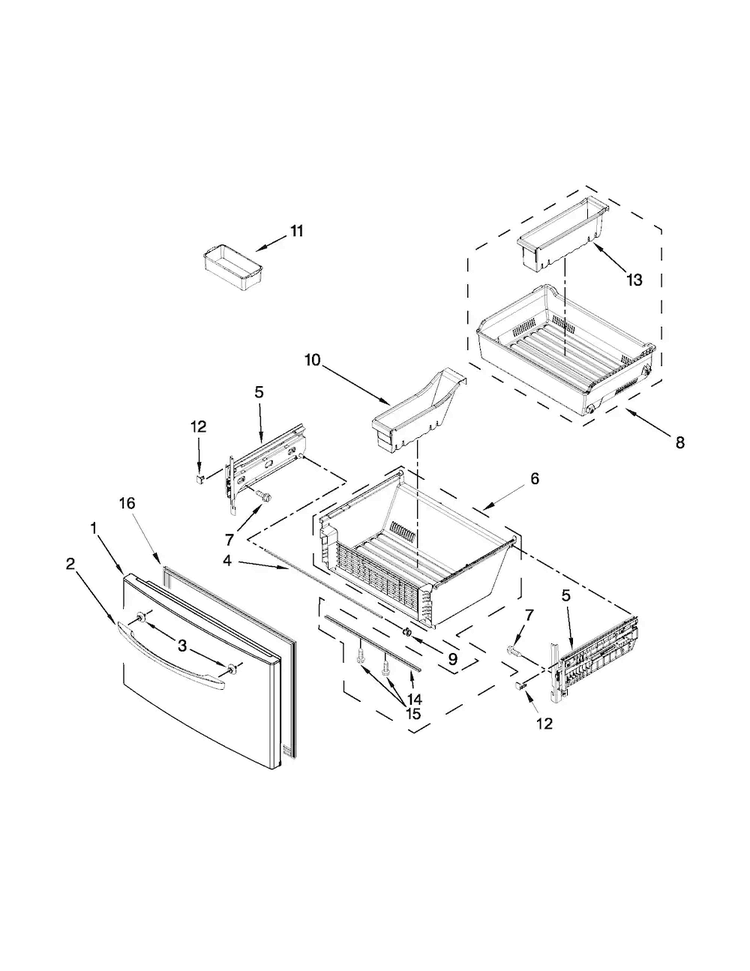 Freezer Door Parts Diagram and Parts List for KFIS29BBWH02  KitchenAid Refrigerator