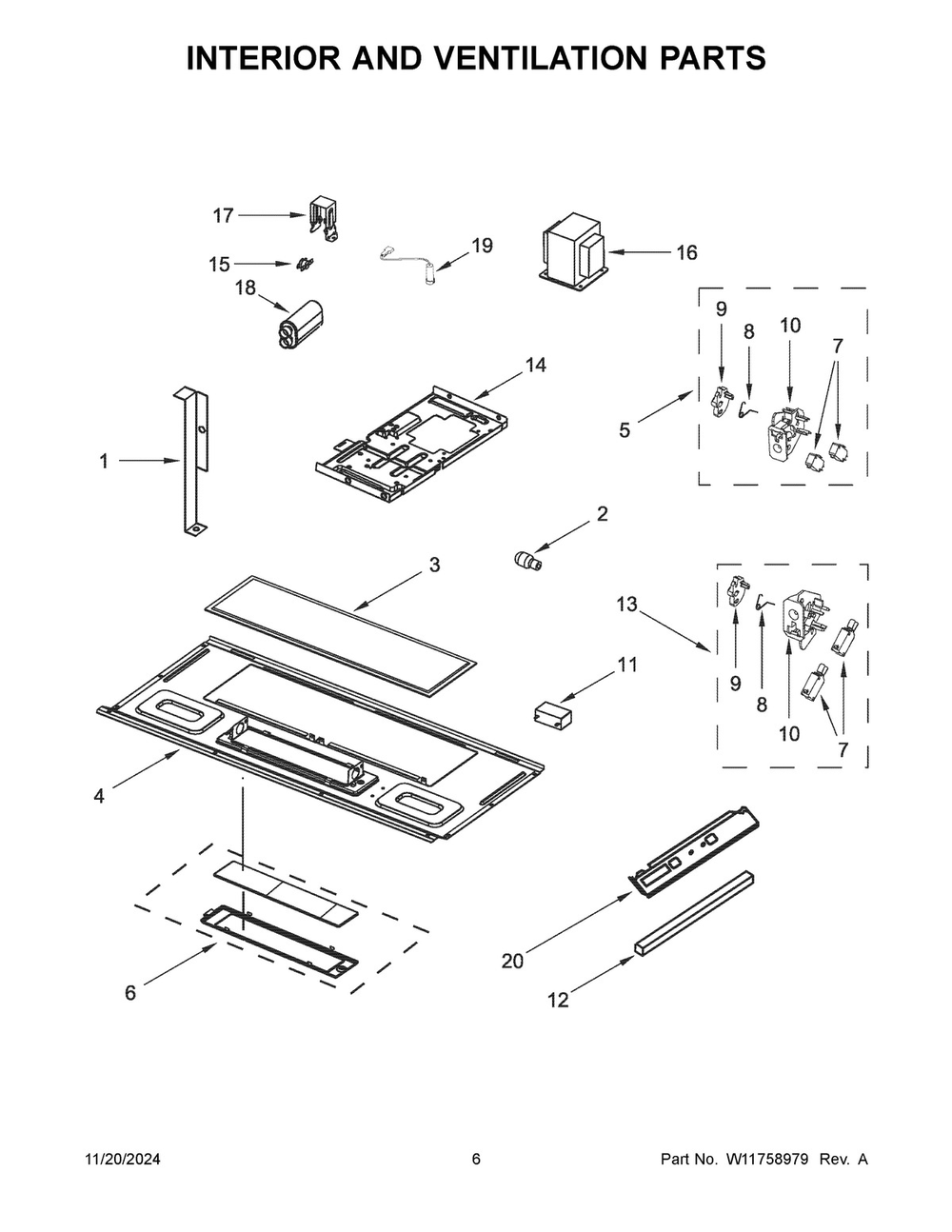 04 - Interior And Ventilation Parts Diagram and Parts List for YWMH31017HB10  Whirlpool Microwave