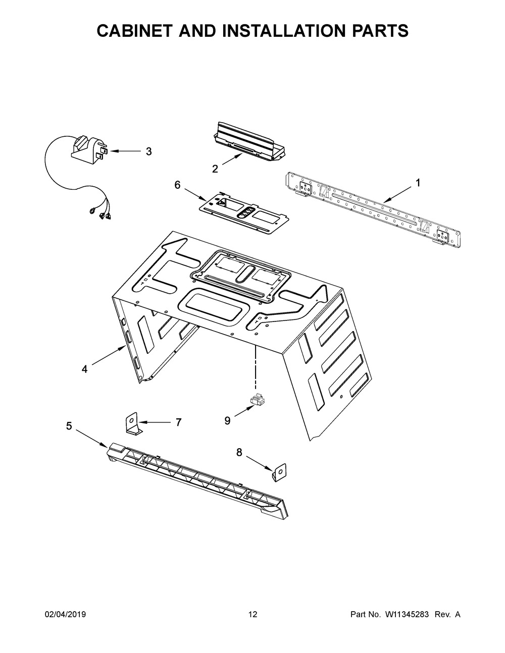 Cabinet And Installation Parts Diagram and Parts List for WMH75021HZ2  Whirlpool Microwave