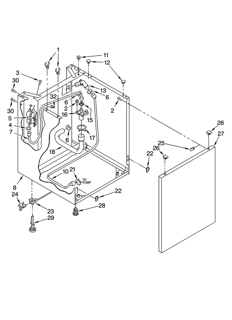 Washer Cabinet Parts Diagram and Parts List for 11080754002  Kenmore Washer Dryer Combo