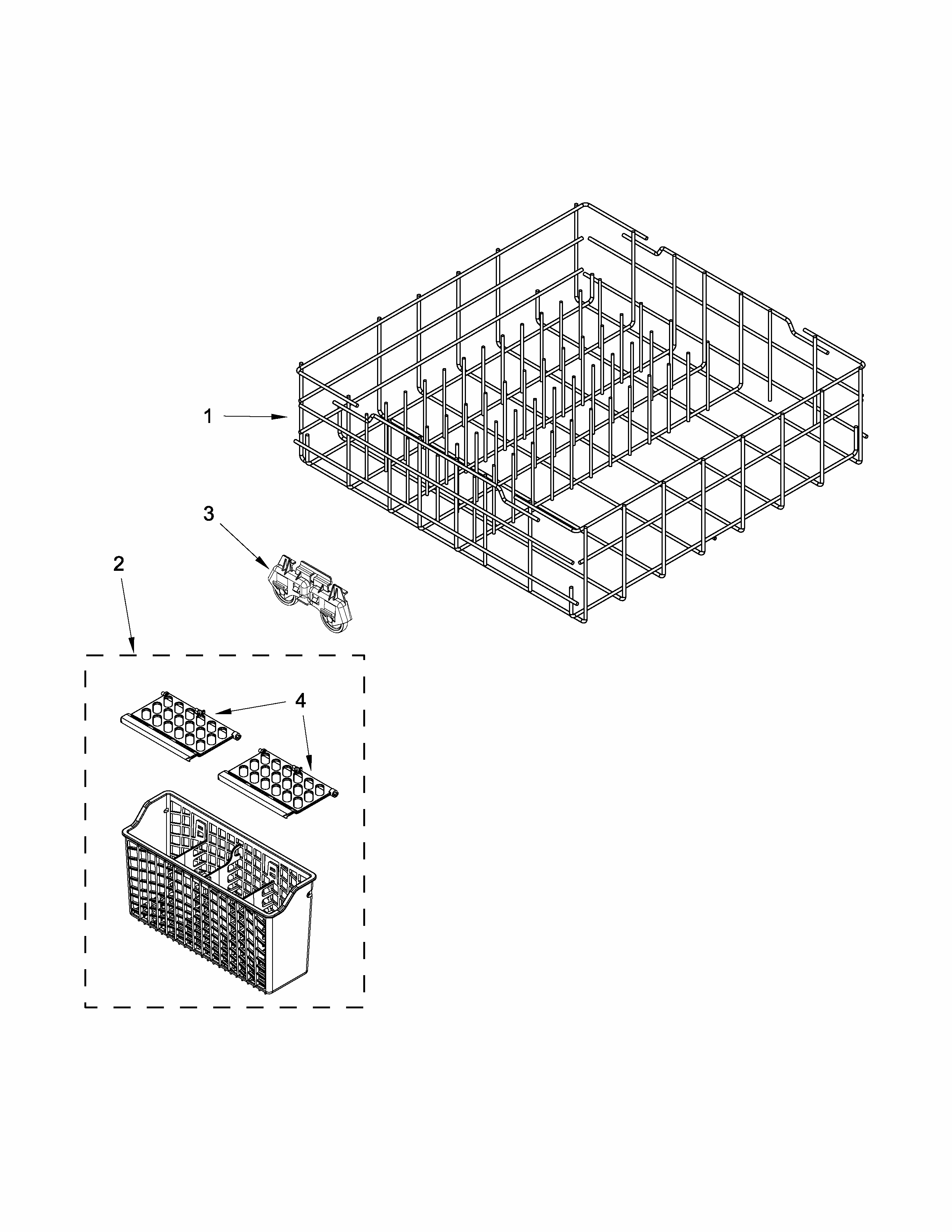 Lower Rack Parts Diagram and Parts List for 66514319N410  Kenmore Dishwasher