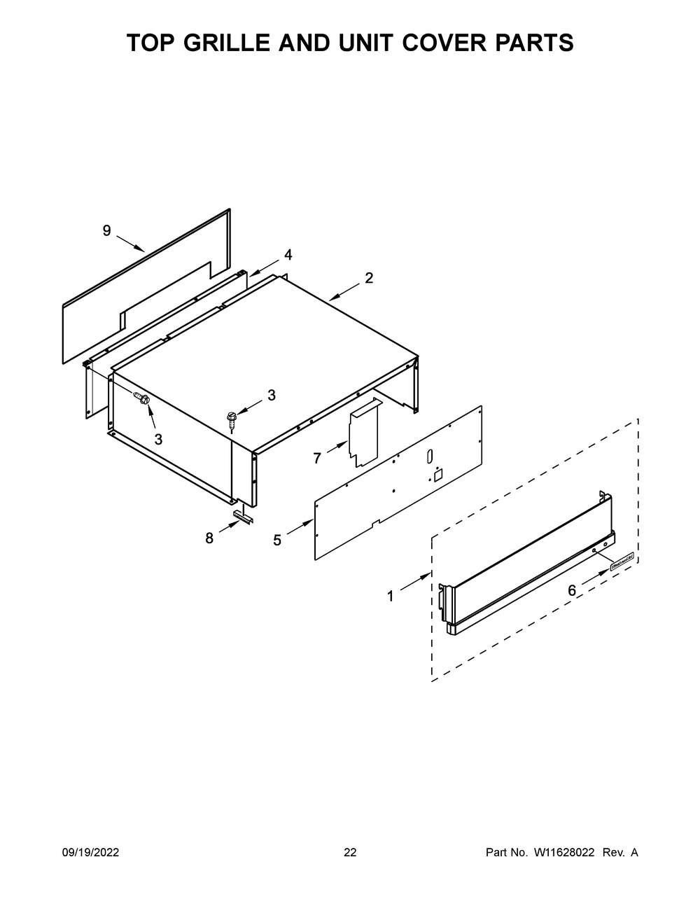 Top Grille And Unit Cover Parts Diagram and Parts List for KBSD702MPS00  KitchenAid Refrigerator