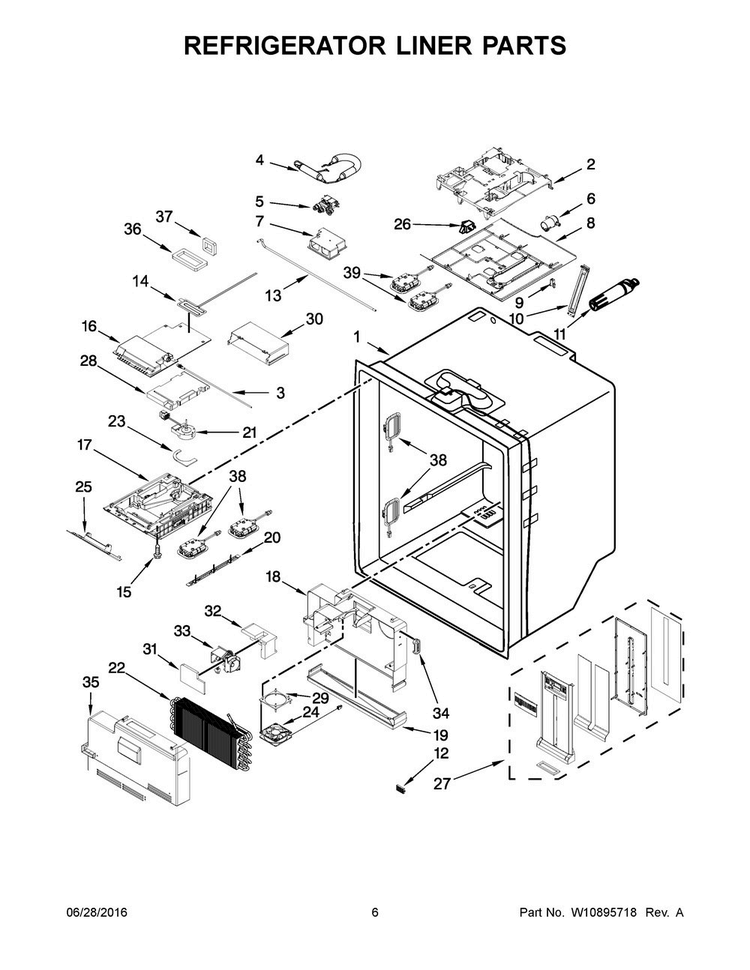 Refrigerator Liner Parts Diagram and Parts List for KRFF707EBS00  KitchenAid Refrigerator