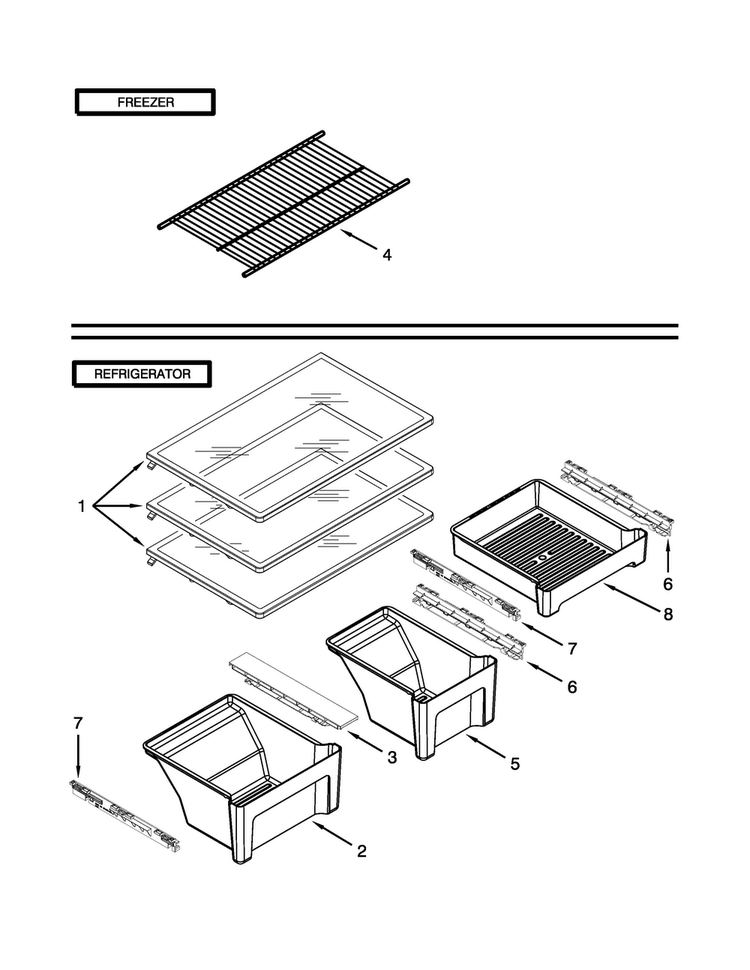 Shelf Parts Diagram and Parts List for WRT138TFYS02  Whirlpool Refrigerator