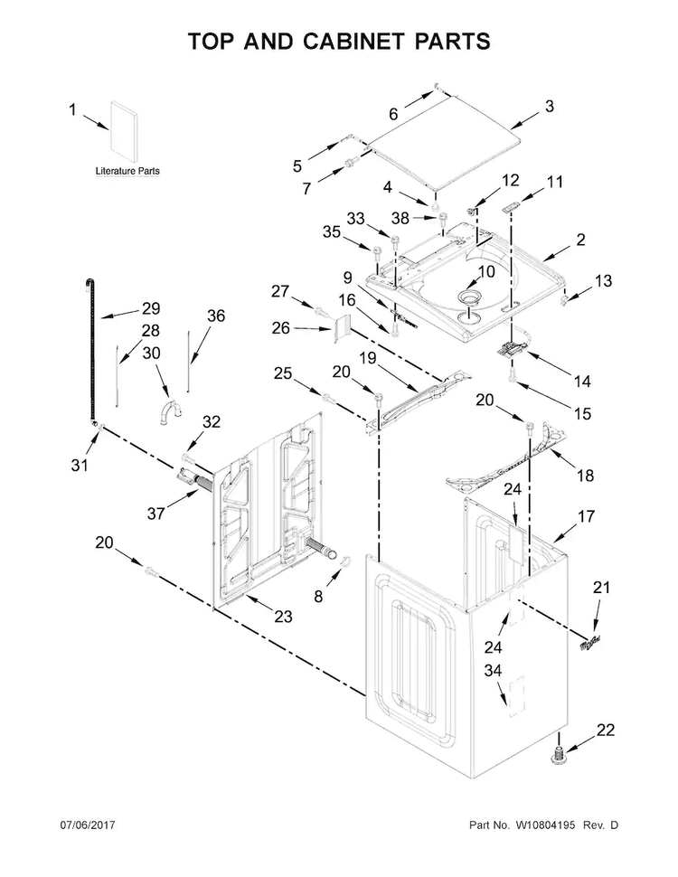 Top And Cabinet Parts Diagram and Parts List for 7MWTW8500EC0  Whirlpool Washer