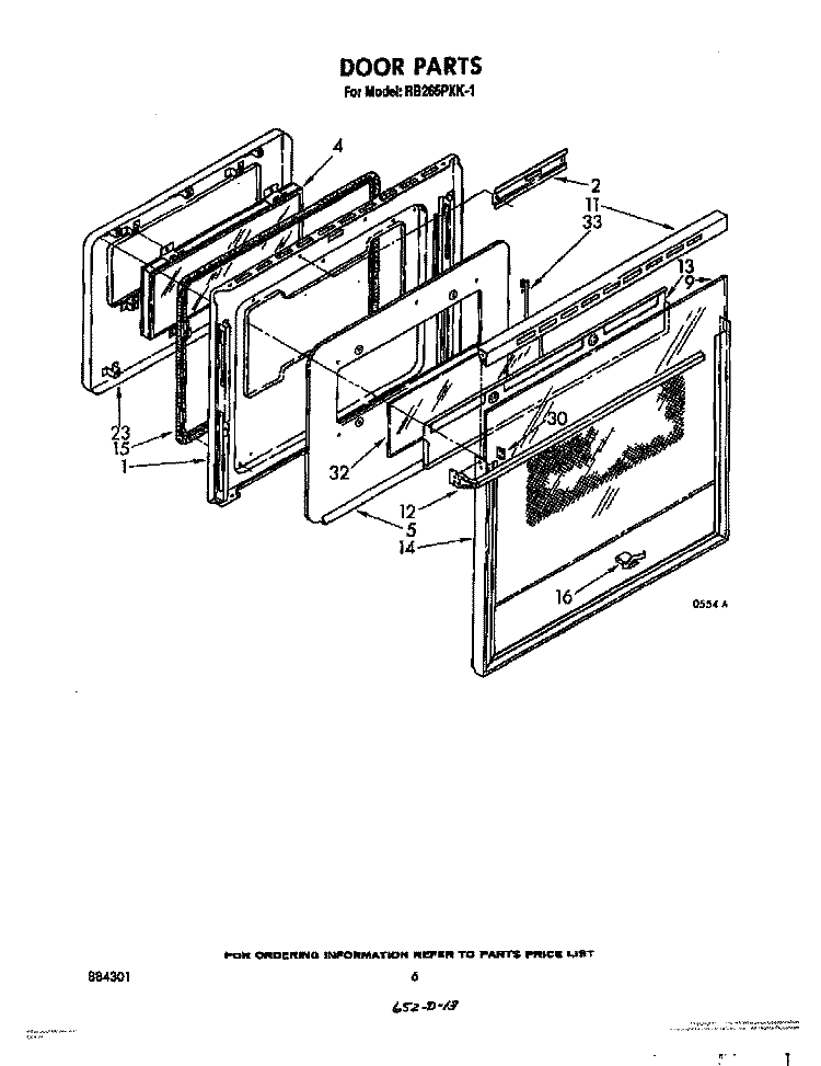 DOOR Diagram and Parts List for RB265PXK1  Whirlpool Wall Oven