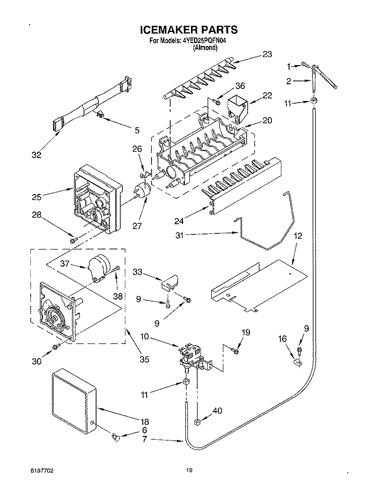 ICEMAKER, OPTIONAL Diagram and Parts List for 4YED25PQFN04  Whirlpool Refrigerator