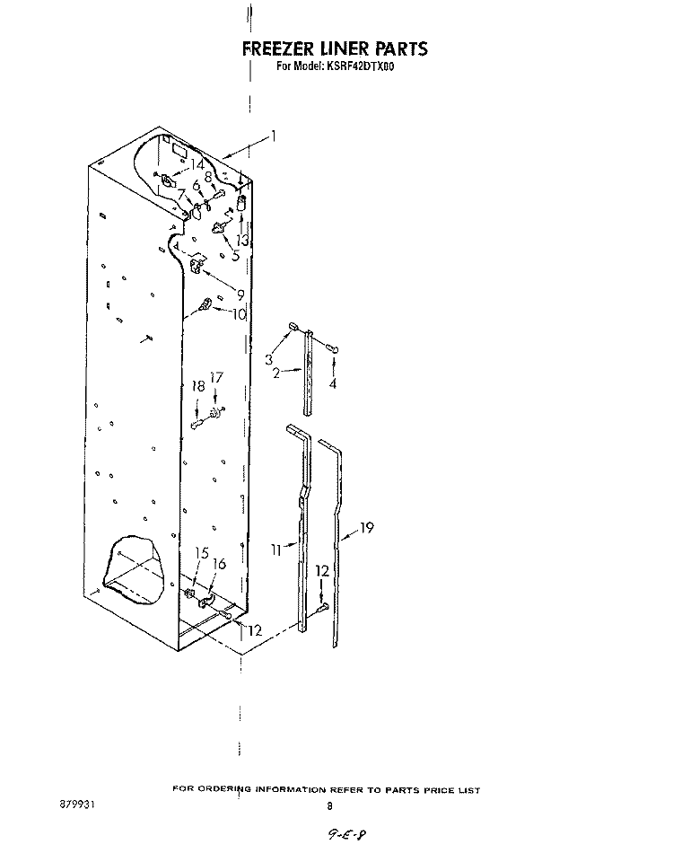 FREEZER LINER Diagram and Parts List for KSRF42DTX00  KitchenAid Refrigerator