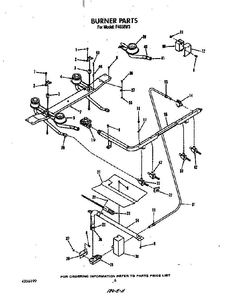 Burner Diagram and Parts List for F4858*3  Roper Range