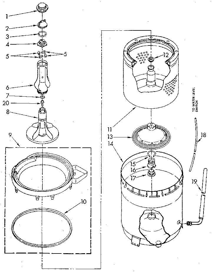 Agitator, Basket And Tub Diagram and Parts List for LA5580XSN3  Whirlpool Washer
