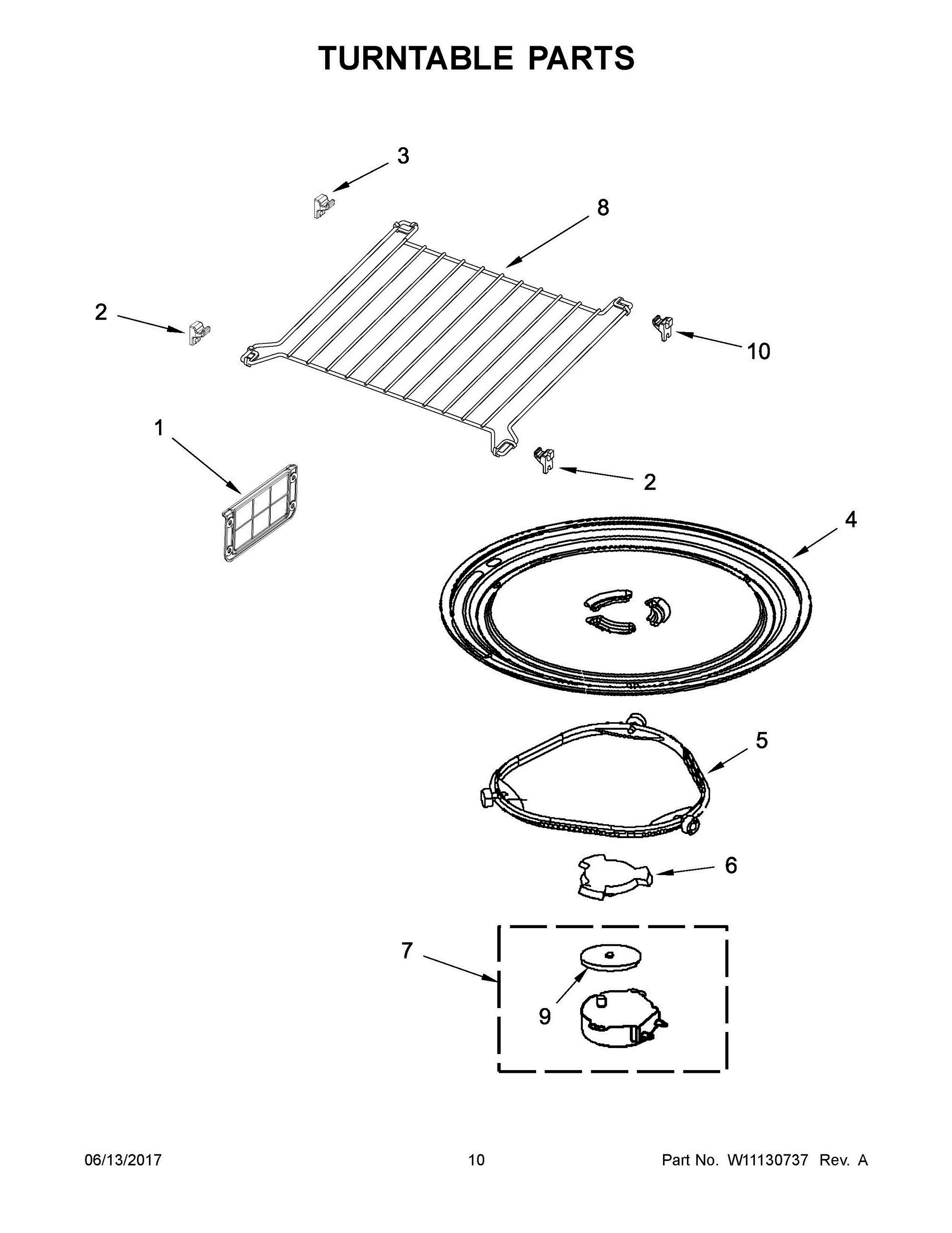 06 - TURNTABLE PARTS Diagram and Parts List for YWMH75021HV0  Whirlpool Microwave Oven Combo