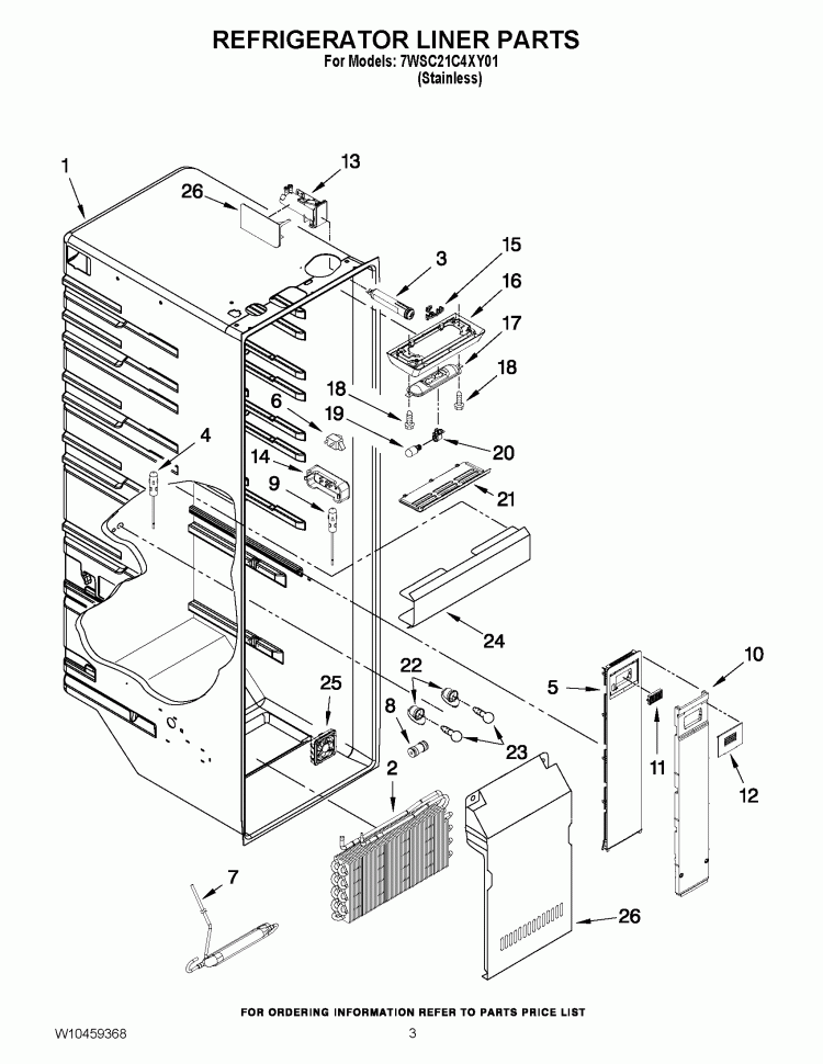 REFRIGERATOR LINER PARTS Diagram and Parts List for 7WSC21C4XY01  Whirlpool Refrigerator