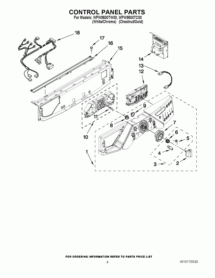 CONTROL PANEL PARTS Diagram and Parts List for WFW9500TC00  Whirlpool Washer