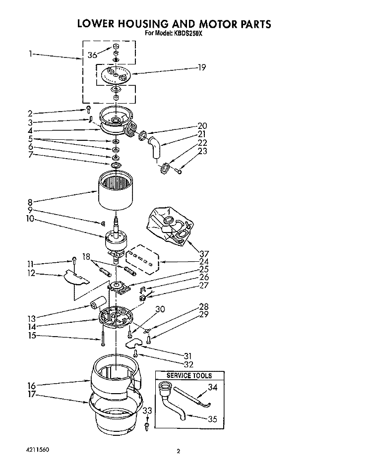 SECTION Diagram and Parts List for KBDS250X  KitchenAid Food Waste Disposer