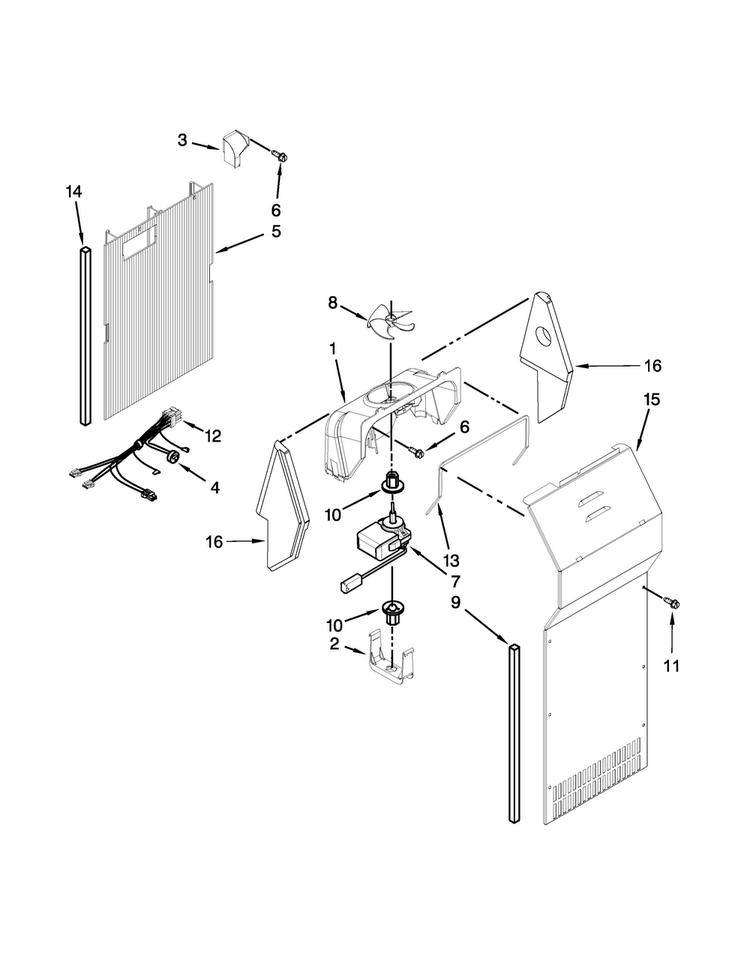 Air Flow Parts Diagram and Parts List for WRS3L5FNDM00  Whirlpool Refrigerator