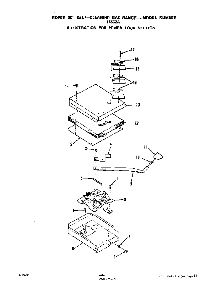 Power Lock Diagram and Parts List for 1456*2A  Roper Range