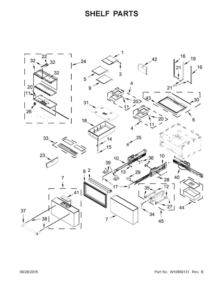 Shelf Parts Diagram and Parts List for KRMF706ESS02  KitchenAid Refrigerator