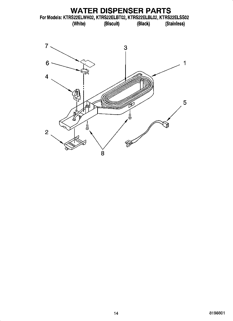 WATER DISPENSER PARTS, OPTIONAL PARTS Diagram and Parts List for KTRS22ELWH02  KitchenAid Refrigerator