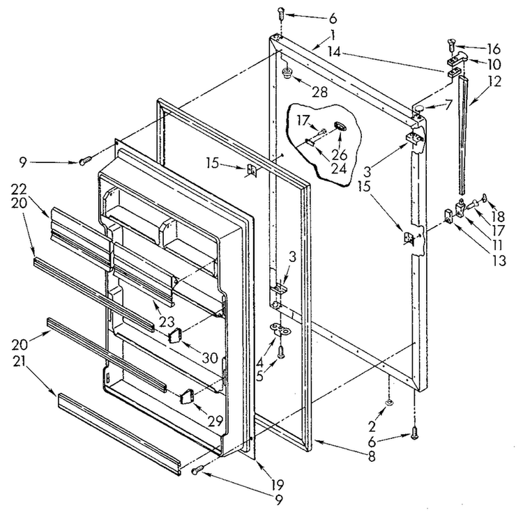 Refrigerator Door Diagram and Parts List for ET20AKXSN05  Whirlpool Refrigerator