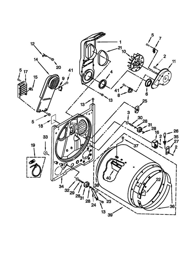 Bulkhead Parts Diagram and Parts List for 110C65132410  Kenmore Dryer