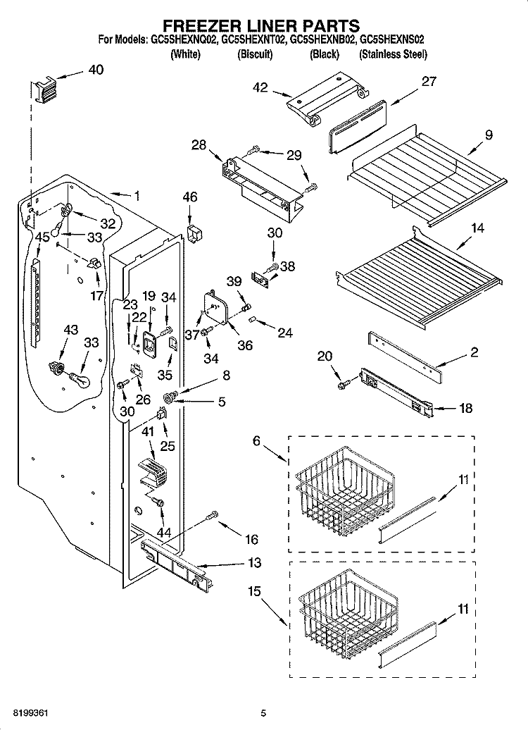 FREEZER LINER PARTS Diagram and Parts List for GC5SHEXNB02  Whirlpool Refrigerator