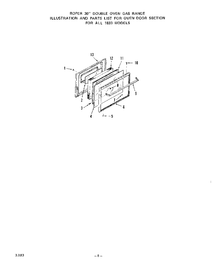 UPPER BODY Diagram and Parts List for 1833W0A  Whirlpool Range