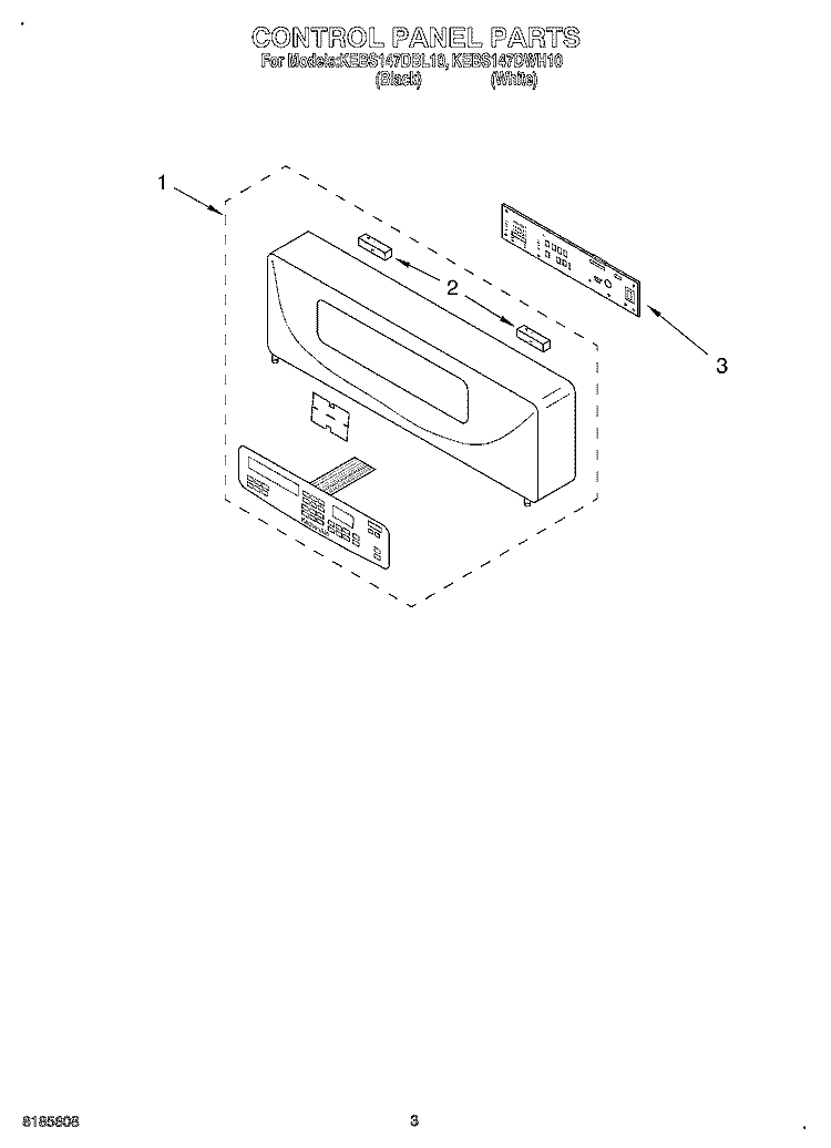 CONTROL PANEL Diagram and Parts List for KEBS147DBL10  KitchenAid Wall Oven