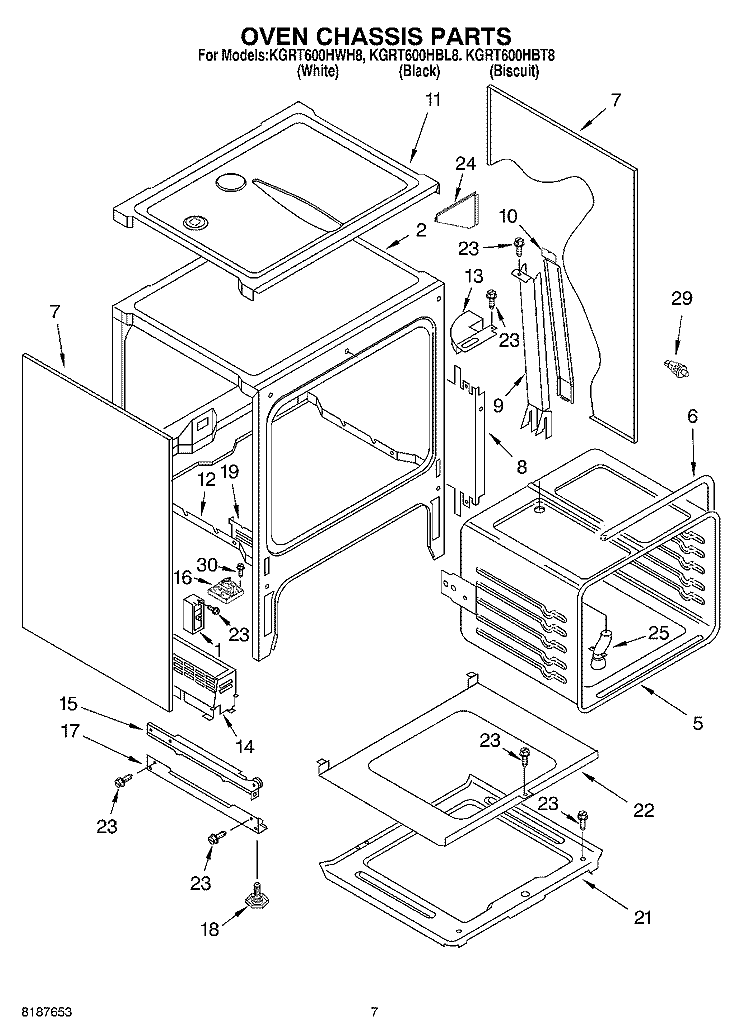 OVEN CHASSIS Diagram and Parts List for KGRT600HBL8  KitchenAid Range