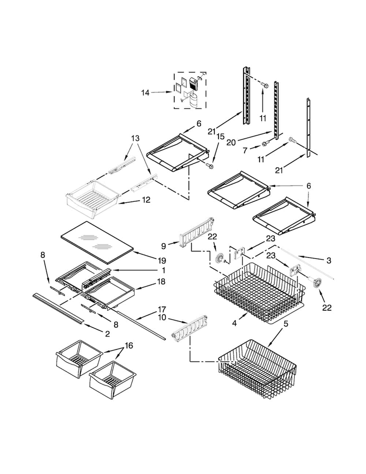 Shelf Parts Diagram and Parts List for WRB329DFBB00  Whirlpool Refrigerator