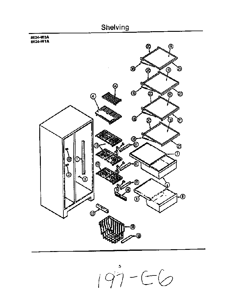 Shelving Diagram and Parts List for 8624*1A  Roper Refrigerator