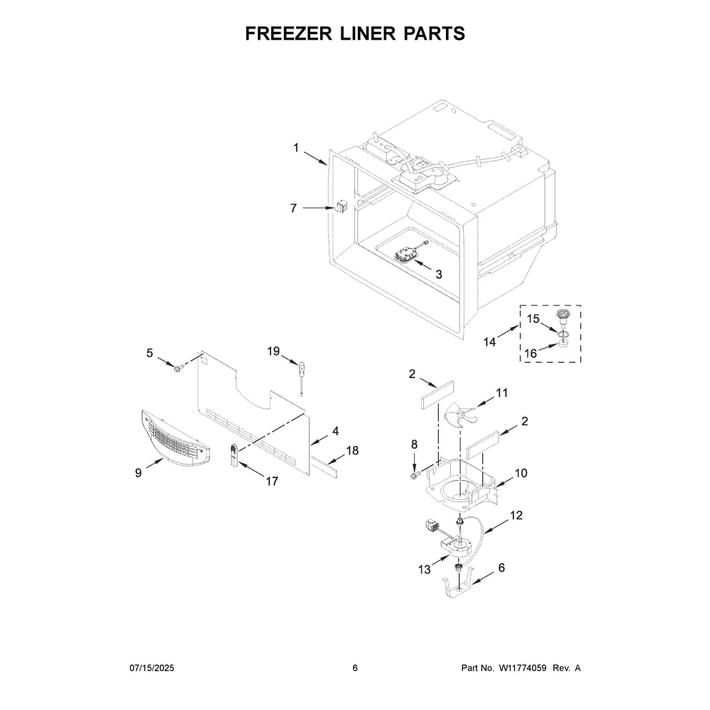 Freezer Liner Parts Diagram and Parts List for KRFF577KPS06  KitchenAid Refrigerator
