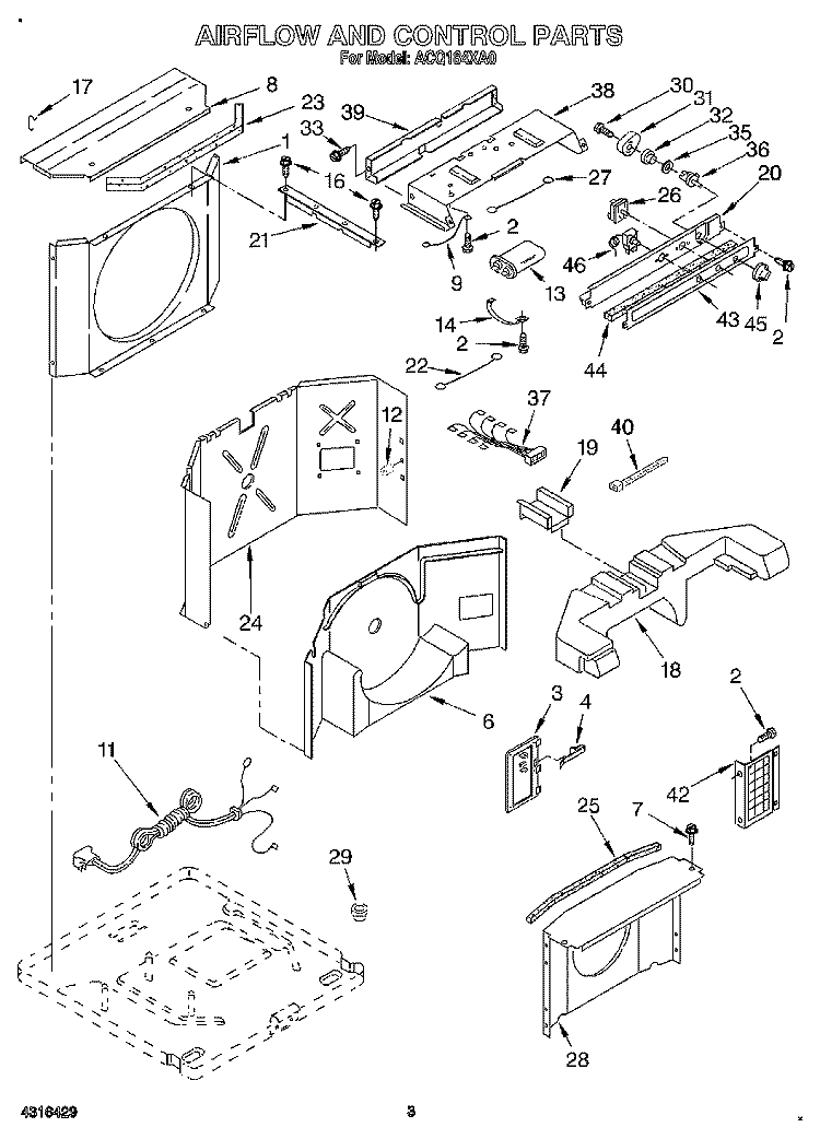 AIRFLOW AND CONTROL Diagram and Parts List for ACQ184XA0  Whirlpool Air Conditioner