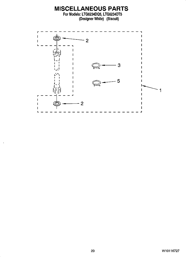 MISCELLANEOUS  PARTS Diagram and Parts List for LTG6234DQ5  Whirlpool Washer Dryer Combo