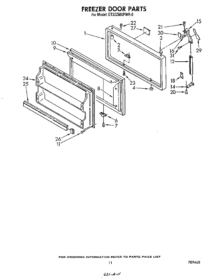 FREEZER DOOR Diagram and Parts List for ET22ZMXPWR0  Whirlpool Refrigerator