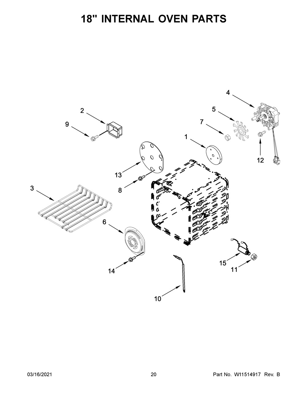 18 Inch Internal Oven Parts Diagram and Parts List for JGRP548HL01  Whirlpool Range