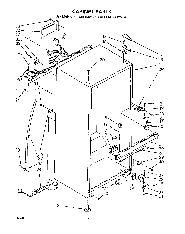 CABINET Diagram and Parts List for ET14JKXMWL2  Whirlpool Refrigerator