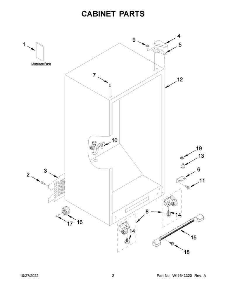 Cabinet Parts Diagram and Parts List for WZF34X18DW07  Whirlpool Freezer