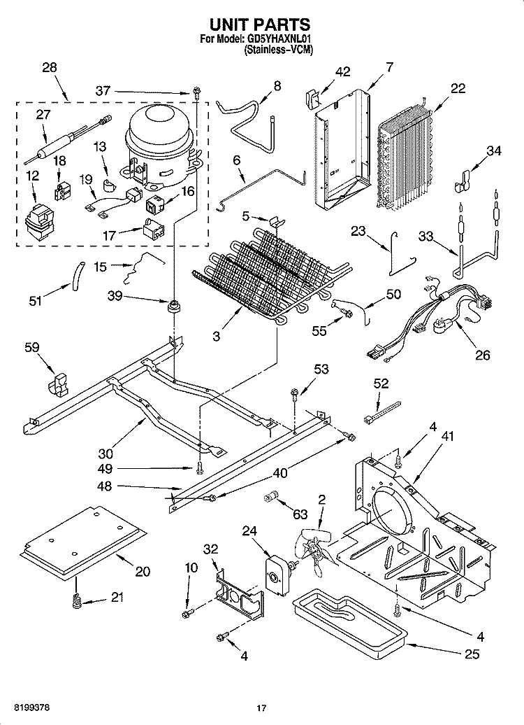 UNIT PARTS Diagram and Parts List for GD5YHAXNL01  Whirlpool Refrigerator