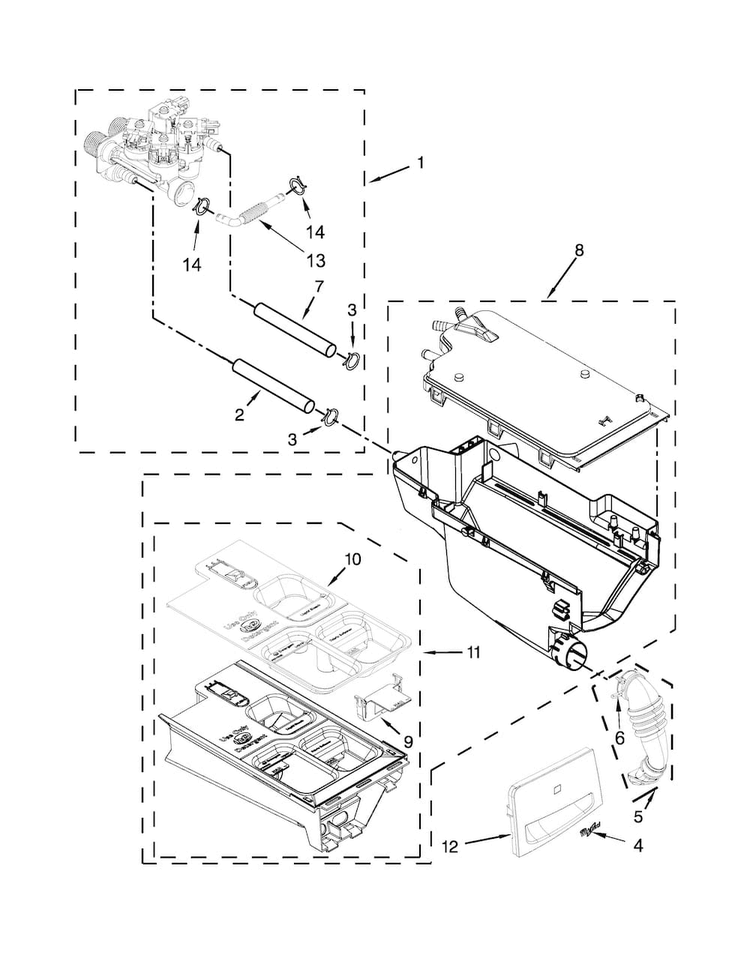 Dispenser Parts Diagram and Parts List for WFW95HEDW0  Whirlpool Washer