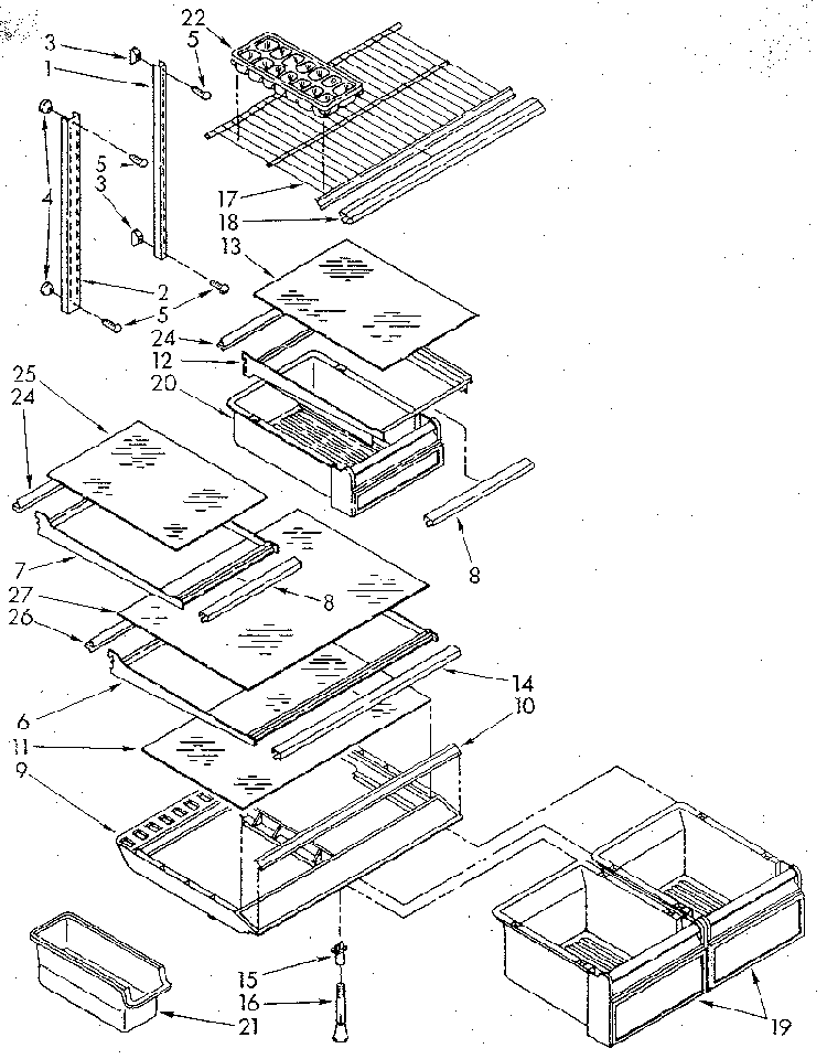 Shelf Diagram and Parts List for ET18GKXSF02  Whirlpool Refrigerator