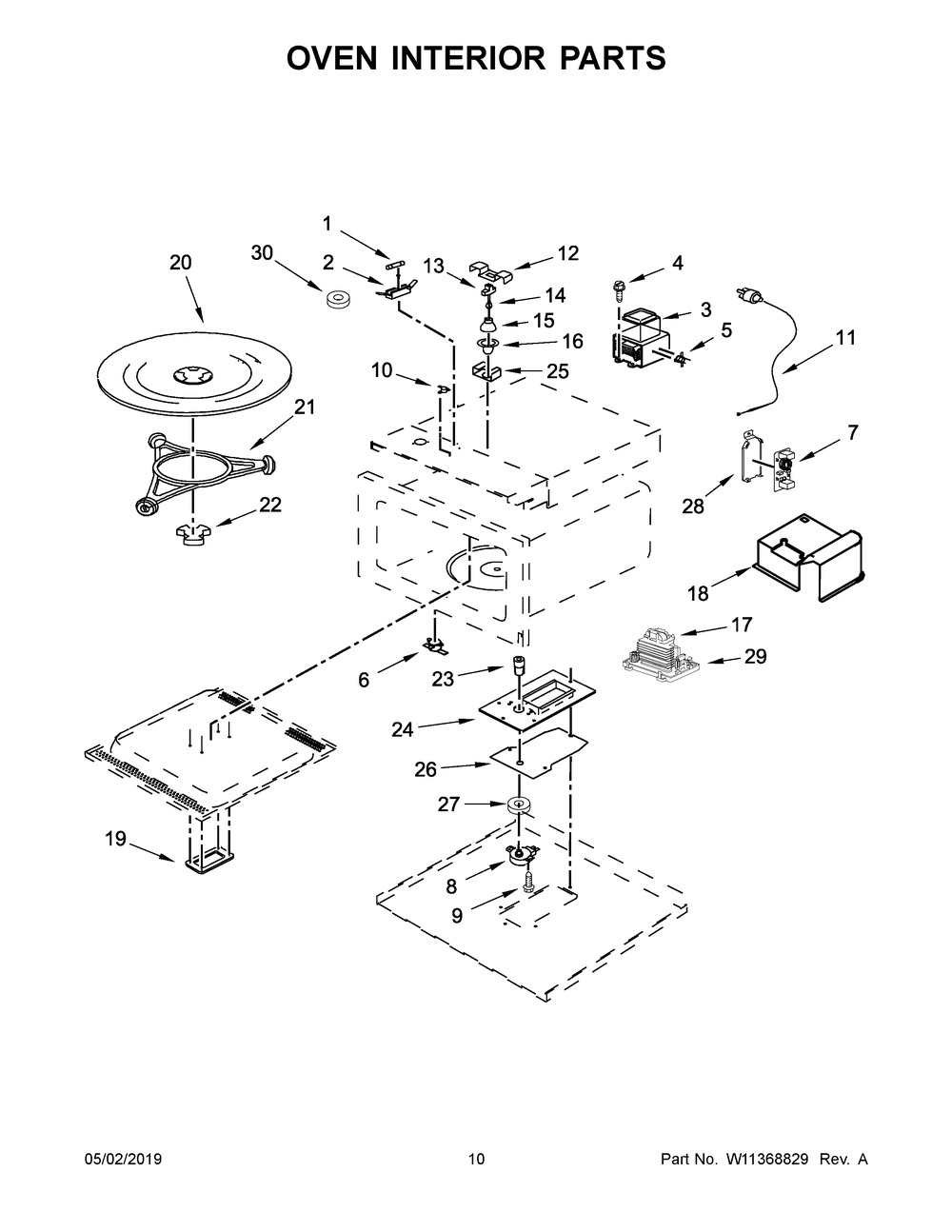 Oven Interior Parts Diagram and Parts List for IMBS104GSS02  Whirlpool Microwave