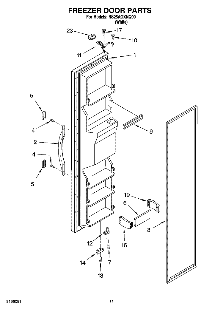 FREEZER DOOR PARTS Diagram and Parts List for RS25AGXNQ00  Roper Refrigerator